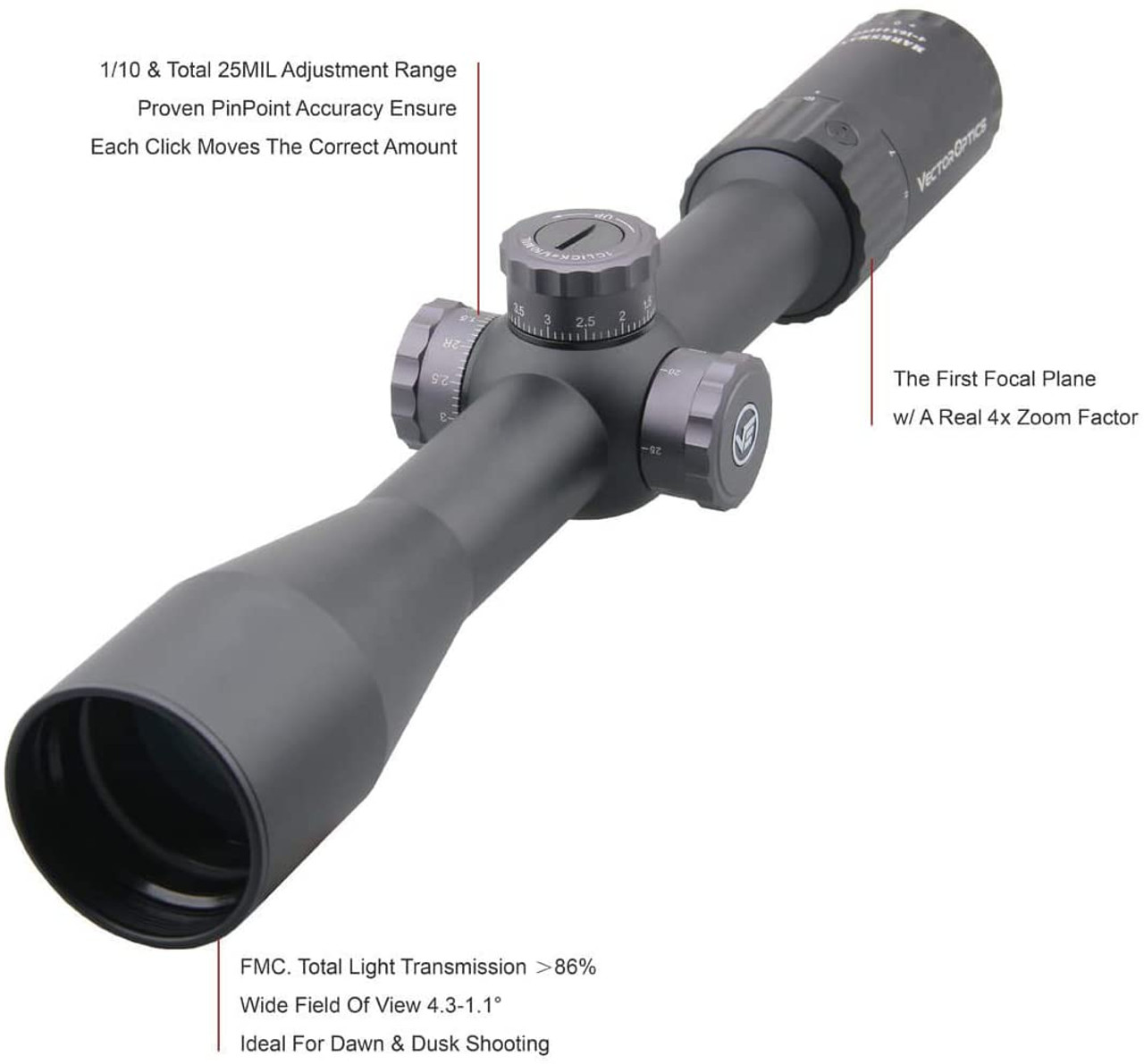 Vector Optics Marksman 4-16x44mm FFP Marksman Side Focus Rifle Scope