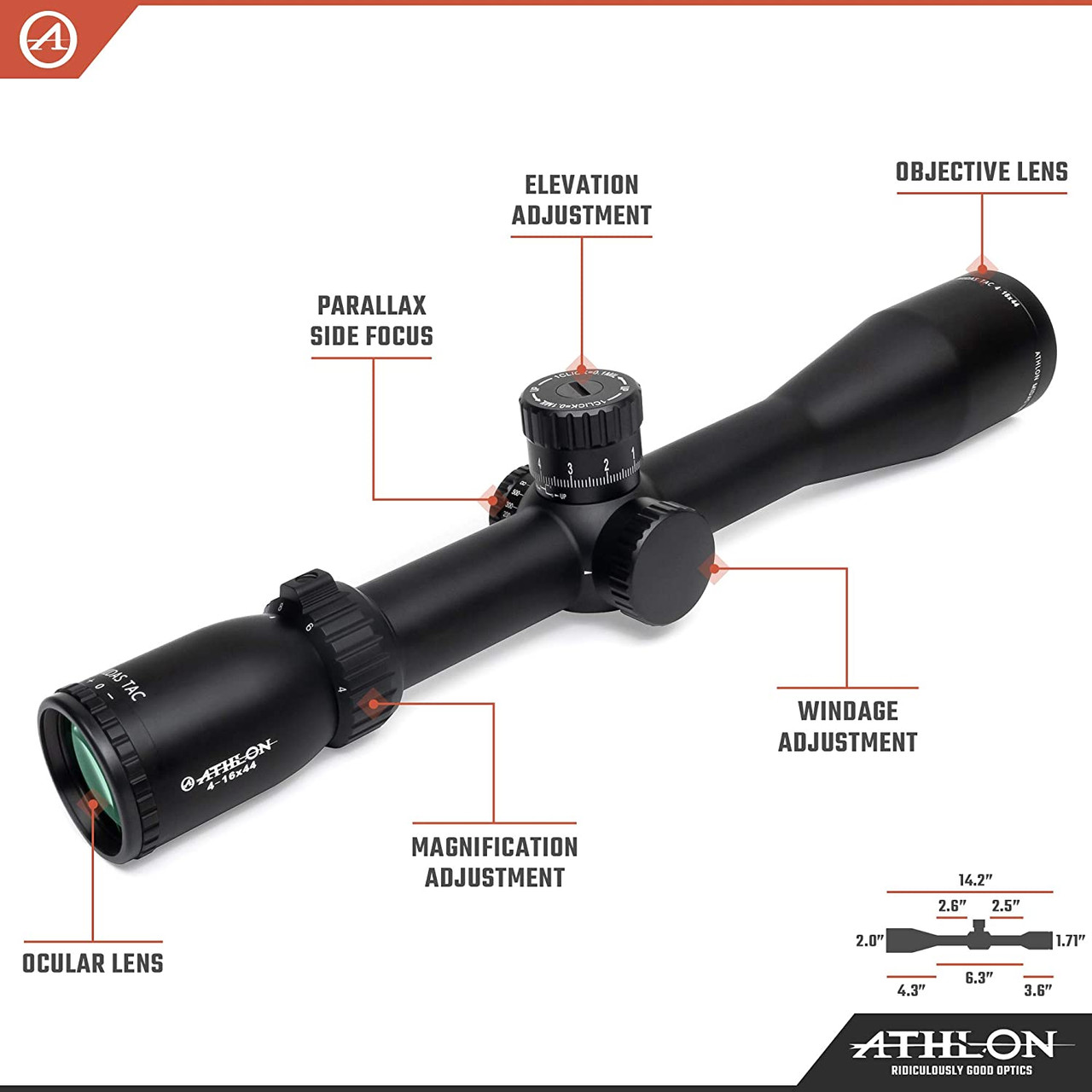 Athlon Optics Midas TAC 4-16x44, Direct Dial, Side Focus, 30mm, APRS2 FFP MIL Reticle