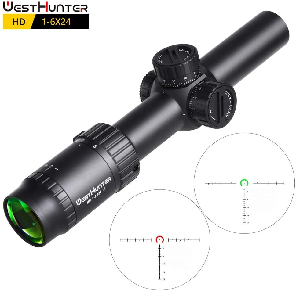 WestHunter製1-6x24mm LVOP発光レティクル＆マウント セット WestHunter Optics HD 1-6X24 IR Hunting Rifle Scope, 30mm, Red