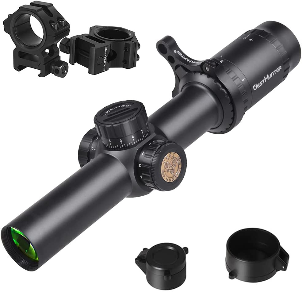 WestHunter Optics HD 1-6X24 IR Hunting Rifle Scope, 30mm Red-Green
