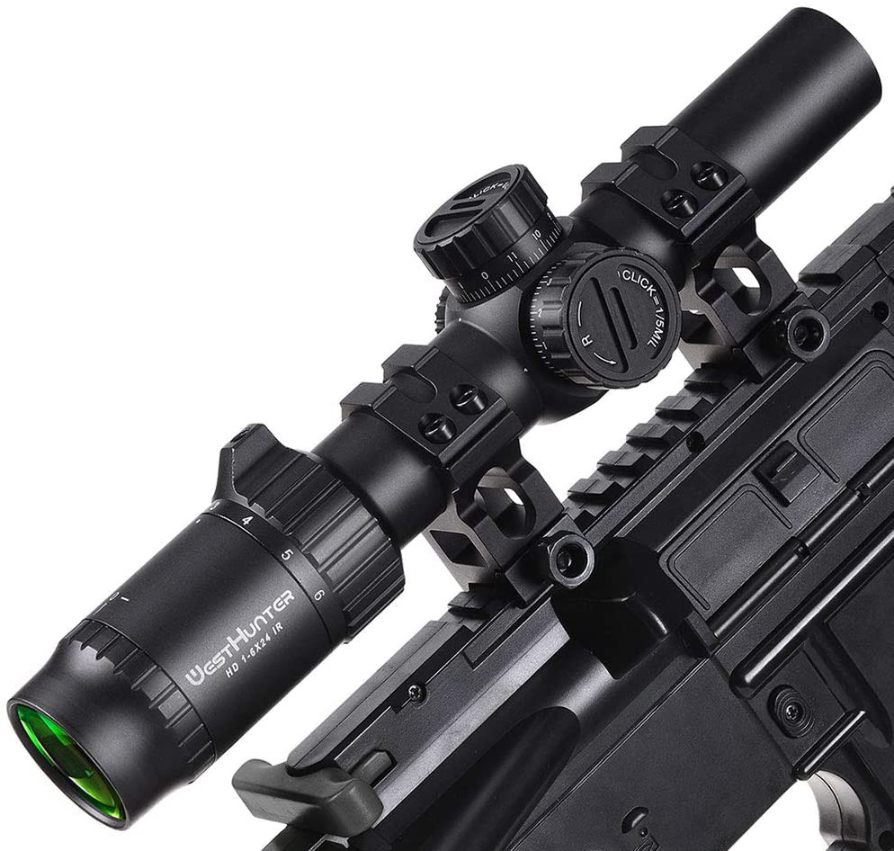 WestHunter Optics HD 1-6X24 IR Hunting Rifle Scope, 30mm Red-Green