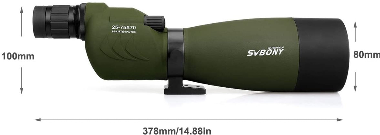 SVBONY SV17 Fieldscope Spottingscope Telescope High Magnification Direct View 25-75x70mm BaK4 Prism IPX7 Waterproof (without four-stage tripod)