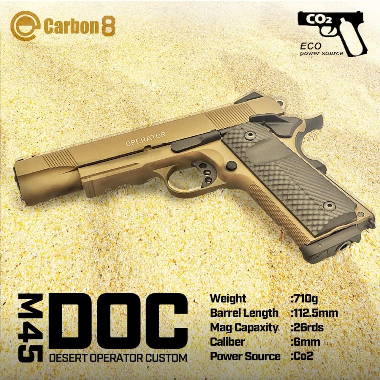 Carbon8 M45DOC Co2 Airsoft Gas Gun Handgun STGA Certified (Tactical M1911 Government) 