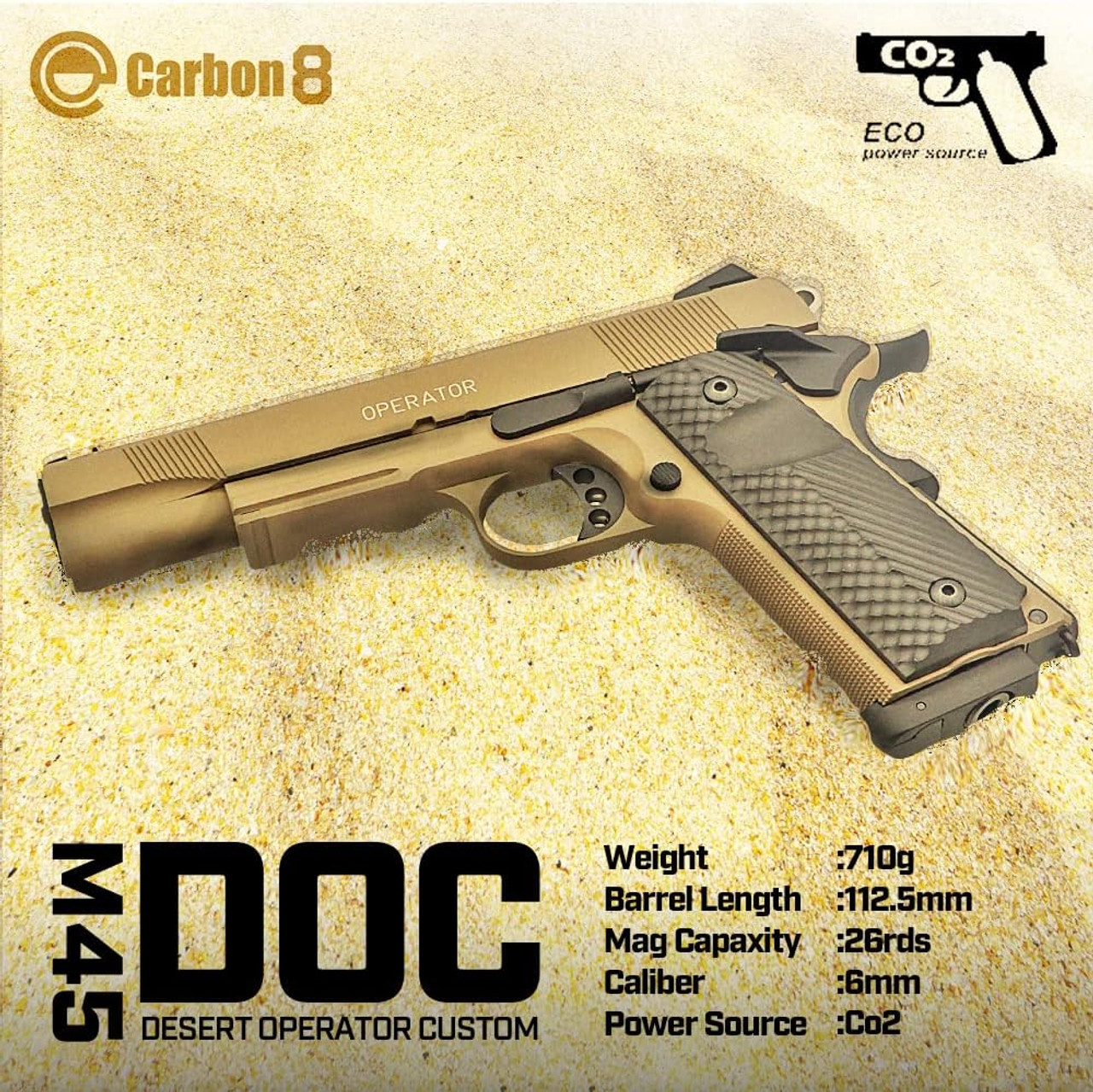 Carbon8 M45DOC CO2 Airsoft Gas Gun Handgun STGA Certified 