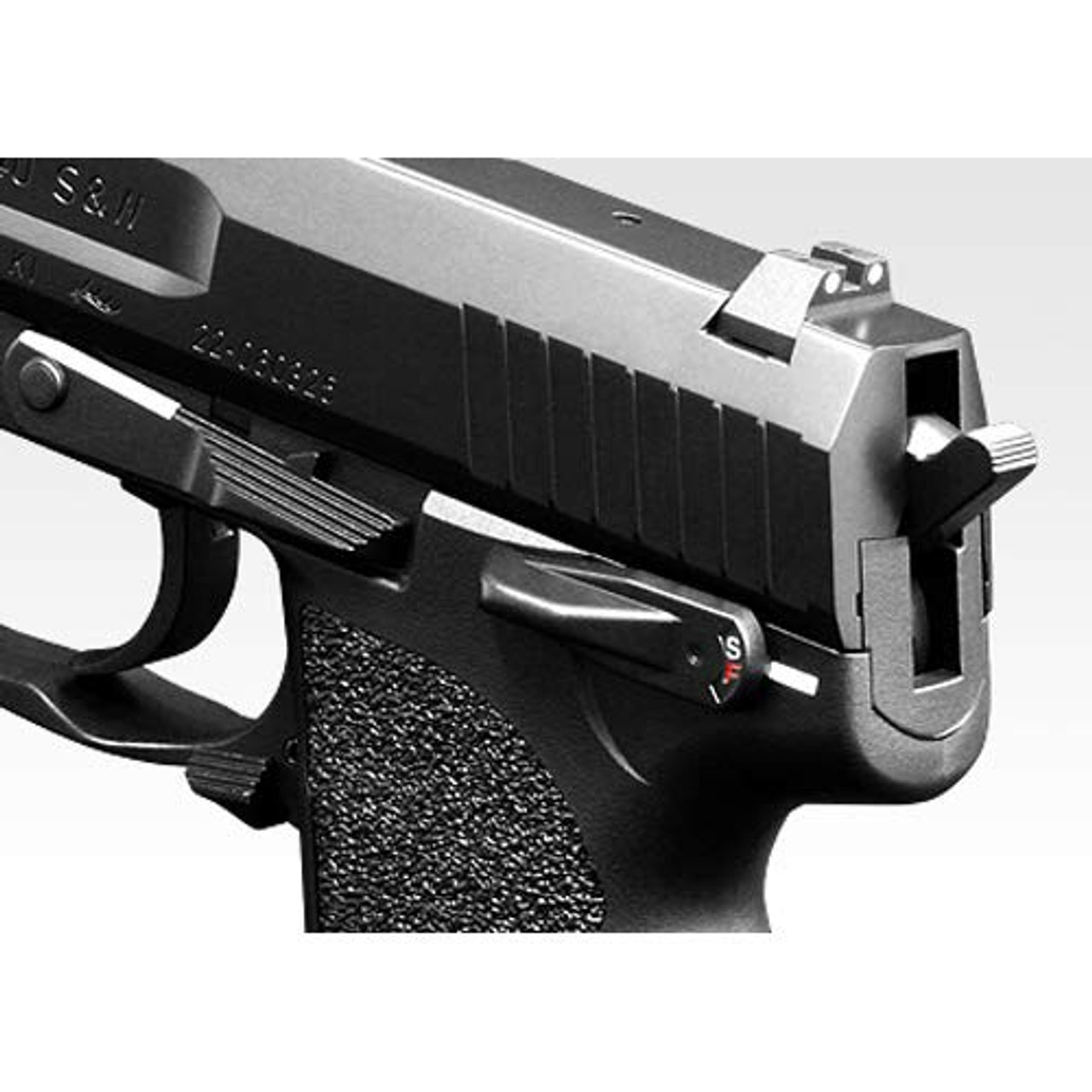 Back ofTokyo Marui H&K  USP 40S & W Black electric Airsoft  handgun 