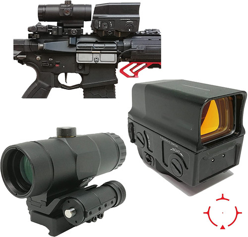 AERITH BLACK UH-1 Type with VMX 3T Type Set Replica dot Sight Magnifire 3x Booster Scope Black with Mount Spacer Engraved UH1 3T