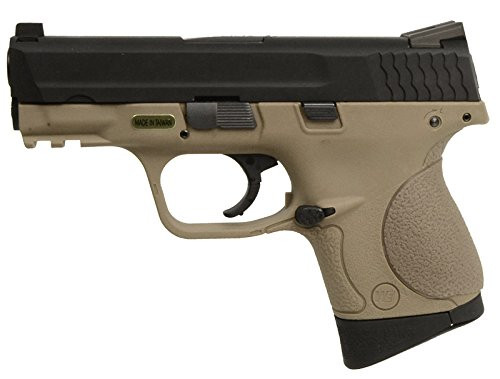 Muzzle left of We-Tech M&P compact Tan color GBB Airsoft gun