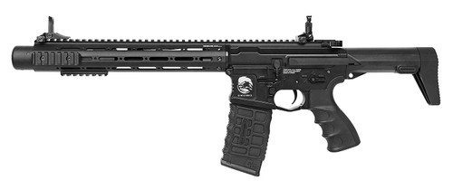 Muzzle left of G&G ARMAMENT PDW 15-AR black Airsoft electric rifle gun 