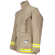 Lakeland 911 Series rescue coat in tan with reflective pull tabs and storm flap closure