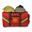 The Lightning X firefighter gear bag with wheels features a fully molded base, retractable handle, and reinforced construction for transporting full turnout gear with ease.