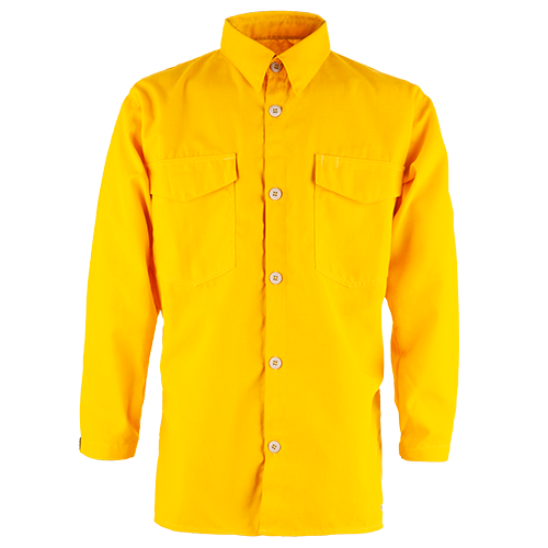 Vallfirest wildland firefighter shirt NFPA 1977 compliant yellow flame resistant Tecasafe fabric lightweight wildland PPE