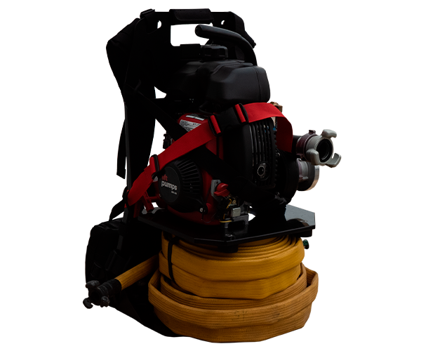 Vallfirest Black Hawk 1 portable pump showing aluminum centrifugal pump housing and compact design Black Hawk 1 wildland fire pump side view with ergonomic carry handle and lightweight frame Close-up of Vallfirest Black Hawk 1 pump components including anticorrosive aluminum construction