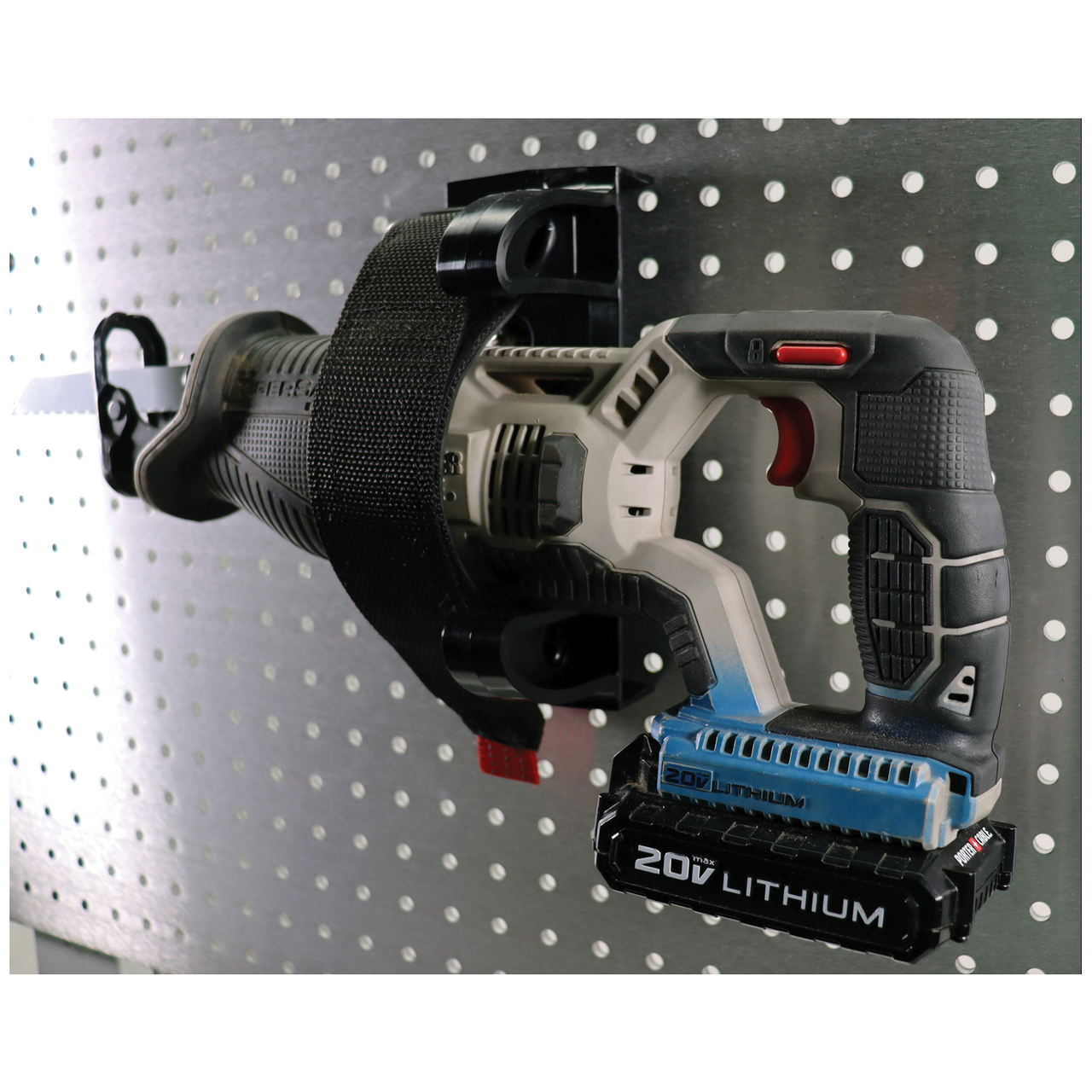 Zico SURE-GRIP XLS strap mount holding oversized rescue tool inside fire truck compartment