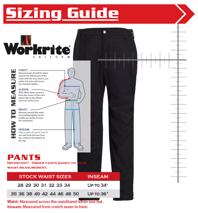 workrite fr sizinf guide for mens classic firefighter pant in full cut