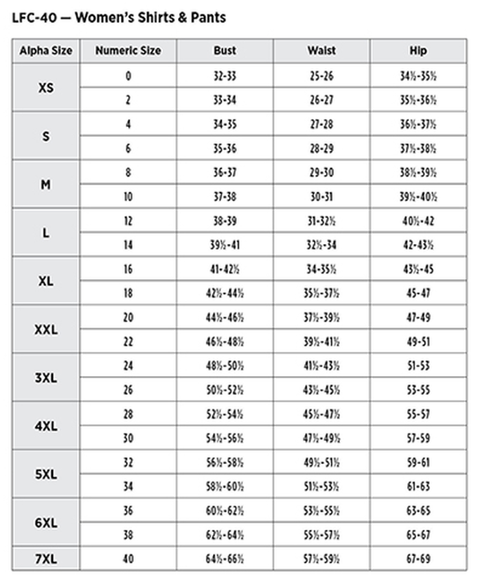 Workrite Women's Station No. 73 Uniform Pant size guide