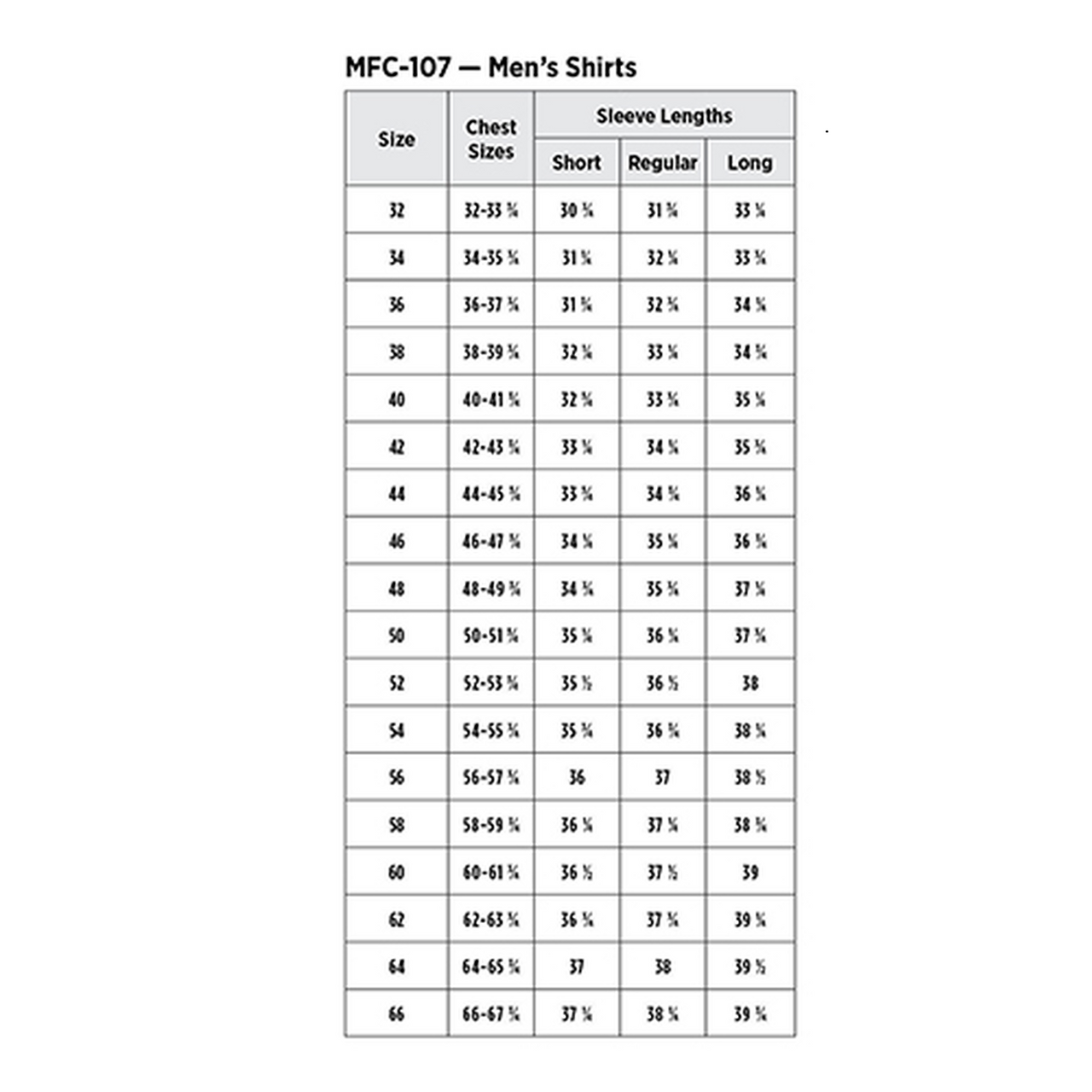 Sizing Men's Classic Long Sleeve Firefighter Shirt size chart