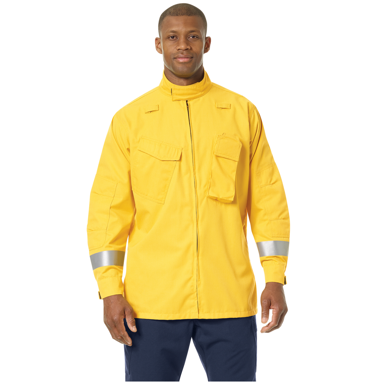 workrite mens relaxed fit wildland jacket front view with model