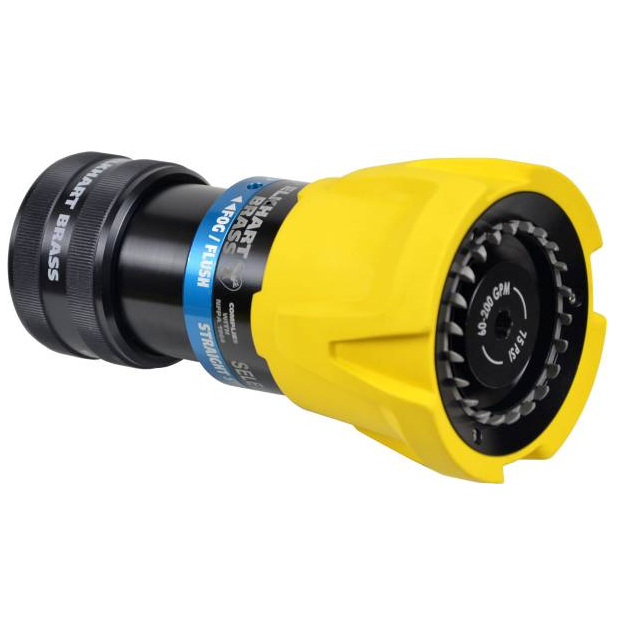 Firefighter nozzle tip with mid-range selectable flow and rigid inlet from Elkhart Brass