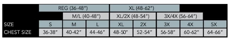 OccuNomix Deluxe Solid/Mesh Breakaway Public Safety Vest W/Dor, Fire size chart