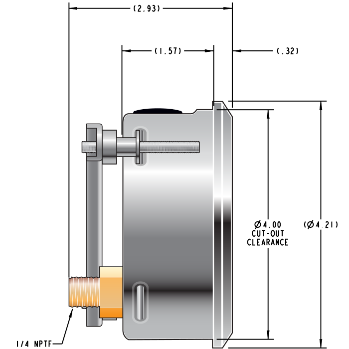 Innovative Controls 100mm (4") Stainless Pressure Gauge dimensions