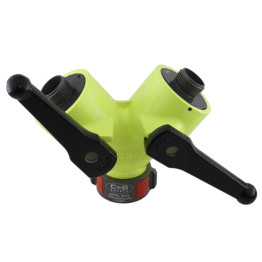 Wildland firefighting wye valve high visibility design 1.5″ inlet x two outlets