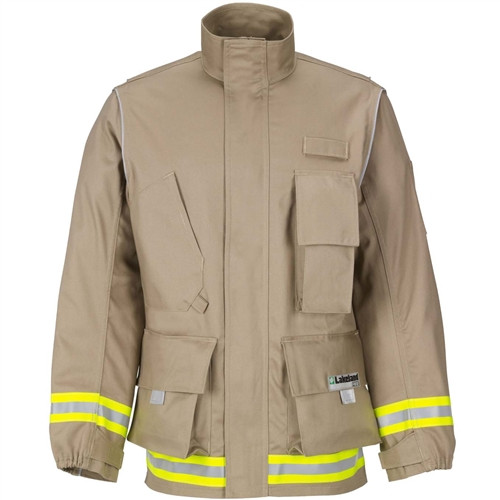 Front view of tan Lakeland extrication jacket designed for rescue and emergency response operations