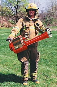 5 inch TurboDraft fire eductor connected to fire hose for drafting from ponds or tanks