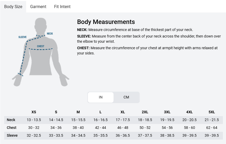 Propper Wildland Shirt body measurement size chart