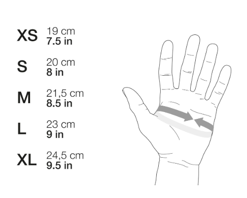 Petzl CORDEX Lightweight Belay/Rappel Gloves size chart