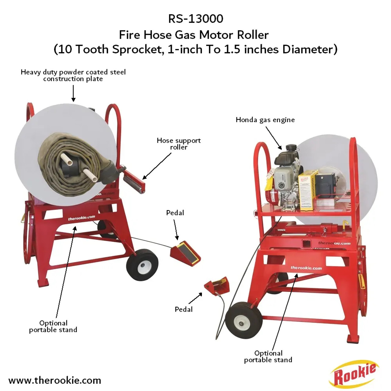 The Rookie Fire Hose Gas Motor Roller (1 to 1.5 inches diameter, 10 Teeth  Sprocket)