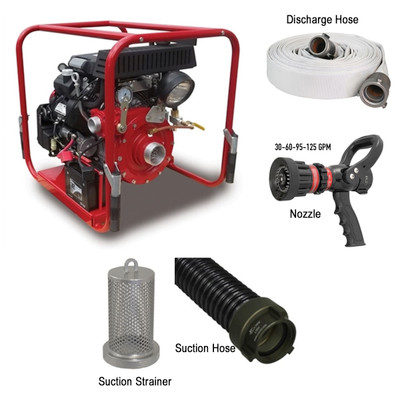 Home Firefighting Kit: 20HP Mid-Range Pump, Hose, Nozzle Home Firefighting Kit: 20HP Mid-Range Pump, Hose, Nozzle