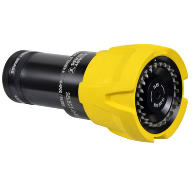 Firefighter nozzle tip with rigid inlet and adjustable flow control from Elkhart Brass