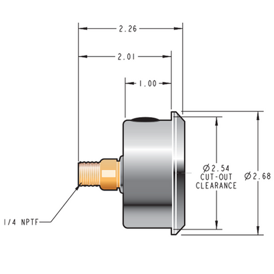 Innovative Controls 66mm (2.5") Stainless Pressure Gauge dimensions
