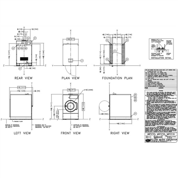 Milnor MWT27X5 Washer-Extractor, 60 lbs Capacity, Hard Mount