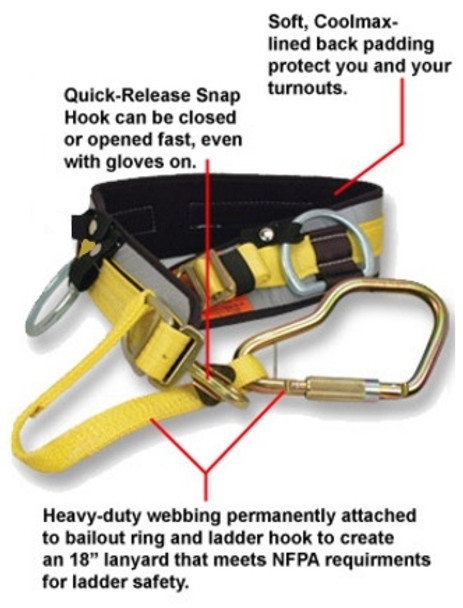 PacMule Fireman Ladder Quick-Clip Waist Belt, 2 & 3" Side Rings