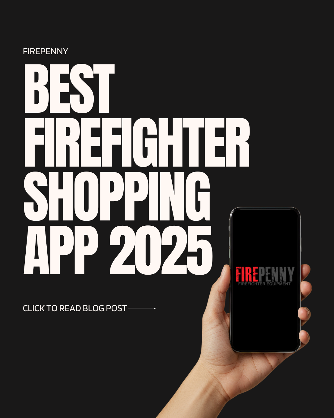 Download Firepenny app buttons for iPhone and Android — firefighter gear shopping app 5% off app-wide.