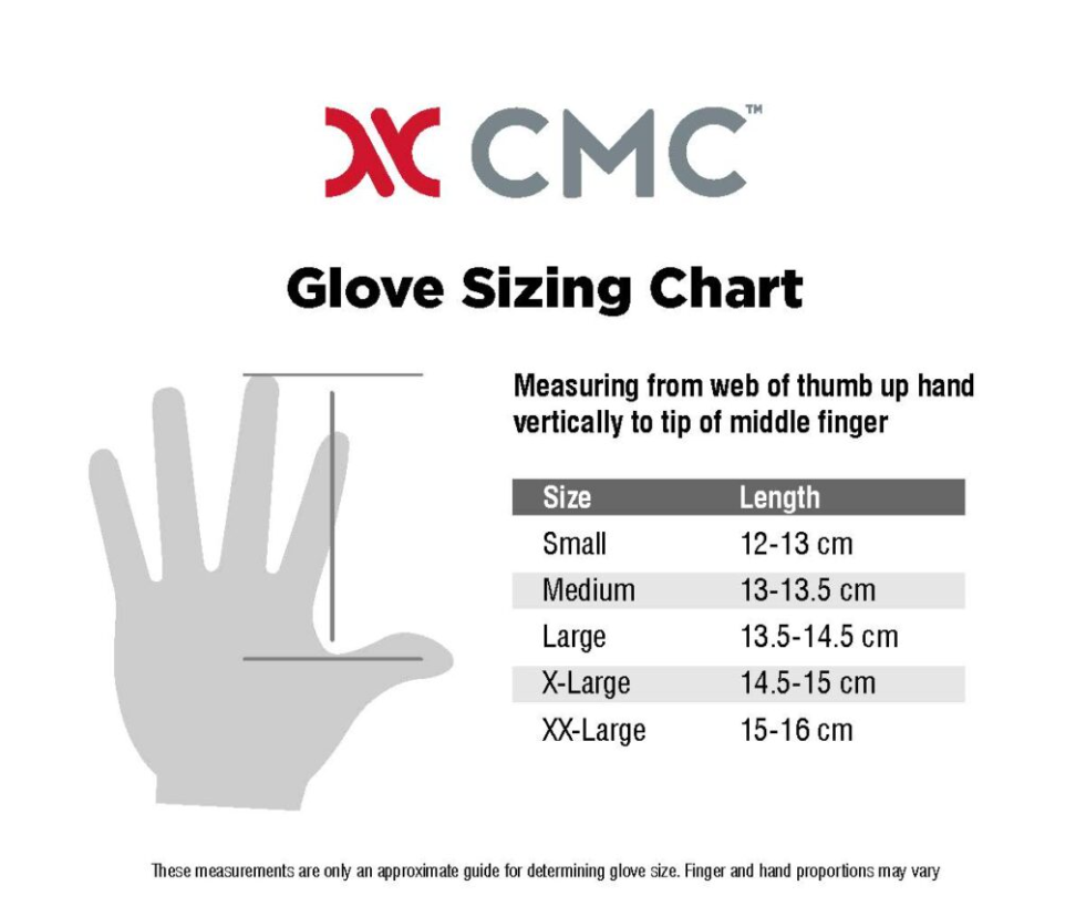 CMC Rappel Gloves size chart