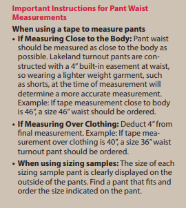 lakeland pant size chart instructions