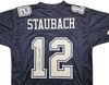 Dallas Cowboys Roger Staubach Autographed Navy Blue Jersey Beckett BAS Witness Stock #212671