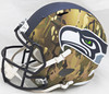 Chris Carson Autographed Seattle Seahawks Camo Full Size Speed Helmet (Decal Bubbling) Fanatics Holo Stock #216808