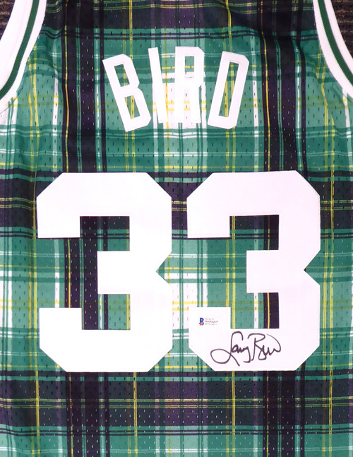 Boston Celtics Larry Bird Autographed Green Mitchell & Ness Private School Swingman Jersey Size L Beckett BAS Stock #177706