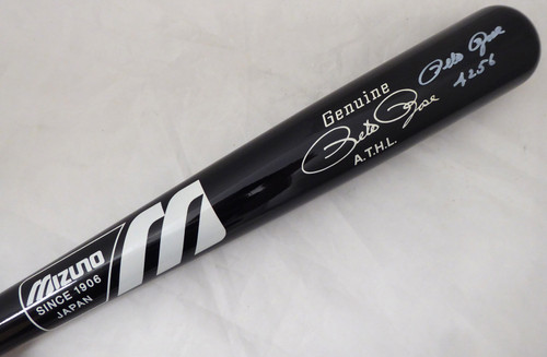 Pete Rose Autographed Black Mizuno Game Model Bat Cincinnati Reds Stat Game Model Bat "4256" In White PR Holo Stock #178274