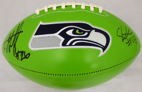Shaquem & Shaquill Griffin Autographed Seattle Seahawks Green Logo Football MCS Holo Stock #178326