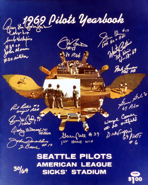 1969 Inaugural Season Seattle Pilots Autographed 16x20 Photo With 15 Total Signatures Including Jim Bouton #/69 PSA/DNA Stock #1015