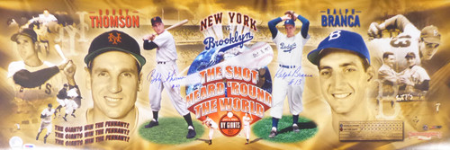 Bobby Thomson & Ralph Branca Autographed 12x36 Panoramic Photo The Shot Heard 'Round The World PSA/DNA Stock #9073