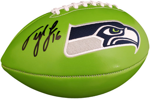 Tyler Lockett Autographed Seattle Seahawks Green Logo Football MCS Holo Stock #182268