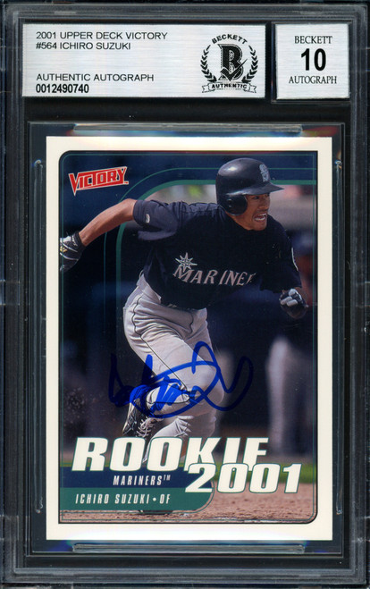 Ichiro Suzuki Autographed 2001 Upper Deck Victory Rookie Card #564 Seattle Mariners Auto Grade 10 Beckett BAS Stock #182396