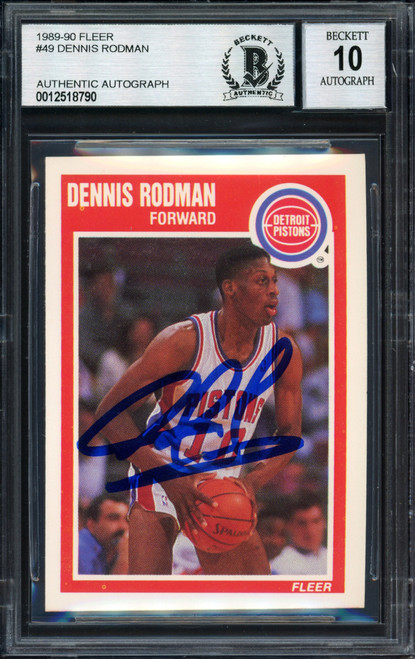 Dennis Rodman Autographed 1989-90 Fleer Card #49 Detroit Pistons Auto Grade 10 Beckett BAS Stock #184725