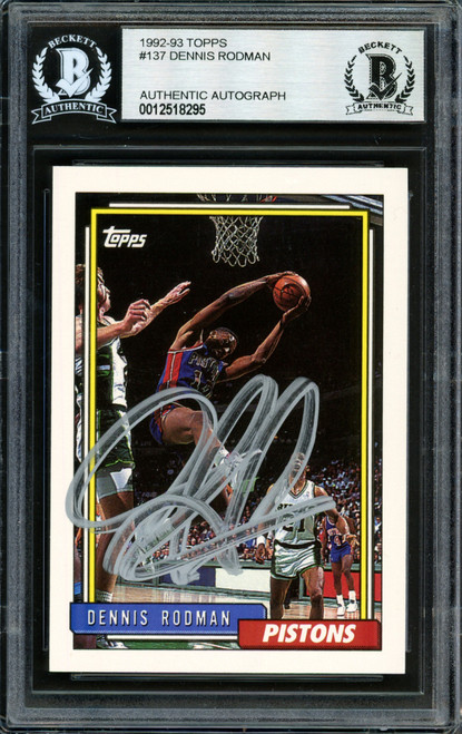 Dennis Rodman Autographed 1992-93 Topps Card #137 Detroit Pistons Signed In Silver Beckett BAS Stock #184851