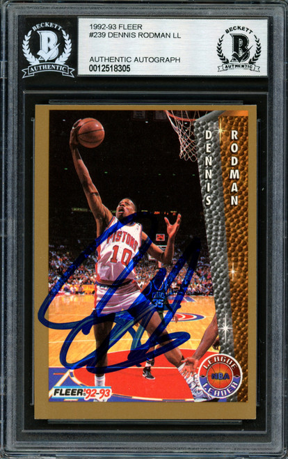 Dennis Rodman Autographed 1992-93 Fleer Card #239 Detroit Pistons Beckett BAS Stock #184852